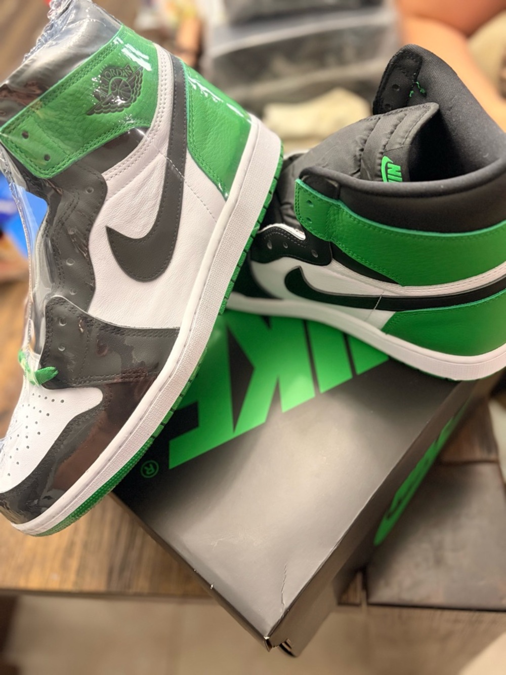 Nike Mens Air Jordan 1 High OG - White, Black & Lucky Green
